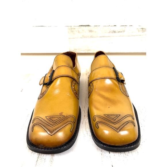 El Condor 8.5 Yellow Gold Leather Loafers Vintage Western Rustic Spanish main image 6